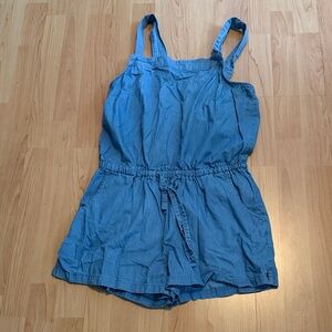 Old Navy Blue Denim-Look Girls Romper with Drawstring